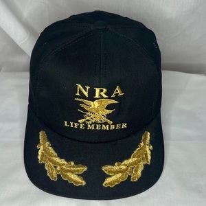 Vintage NRA Life Time Member Hat Cap Snapback Made In USA Black Gold SnapBack